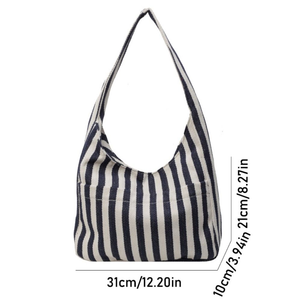 Fashion Retro Magnetic Snap Vertical Stripe Bag Tote Daily Canvas Shoulder Bag Commute Handbag Vintage Commute Handbag Girls