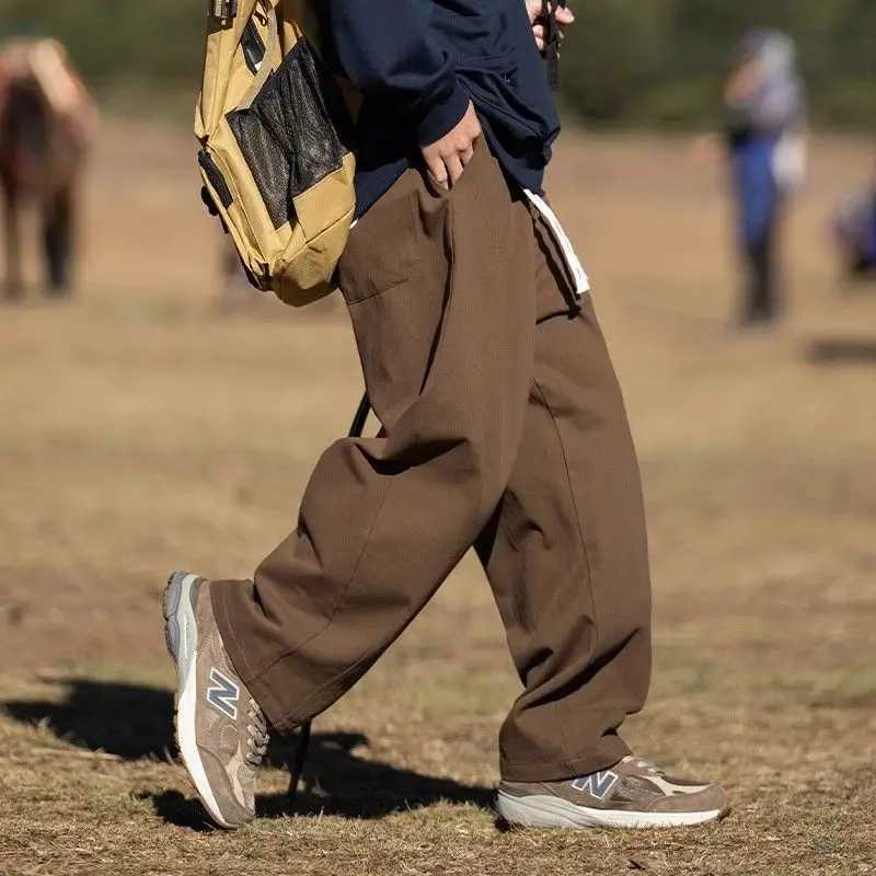 Spring Autumn New Fashion Solid Mens Clothing Elastic Waist Drawstring Casual Korean Pocket Simplicity Chaopai Straight Pants LX241107