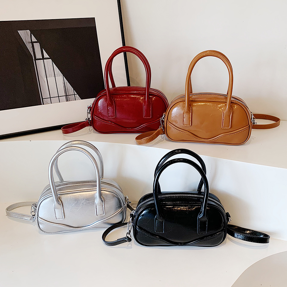 Handheld Bowling Bag PU Leather Crossbody Bag Versatile Casual Small Square Bag for Women Work Shopping Travel