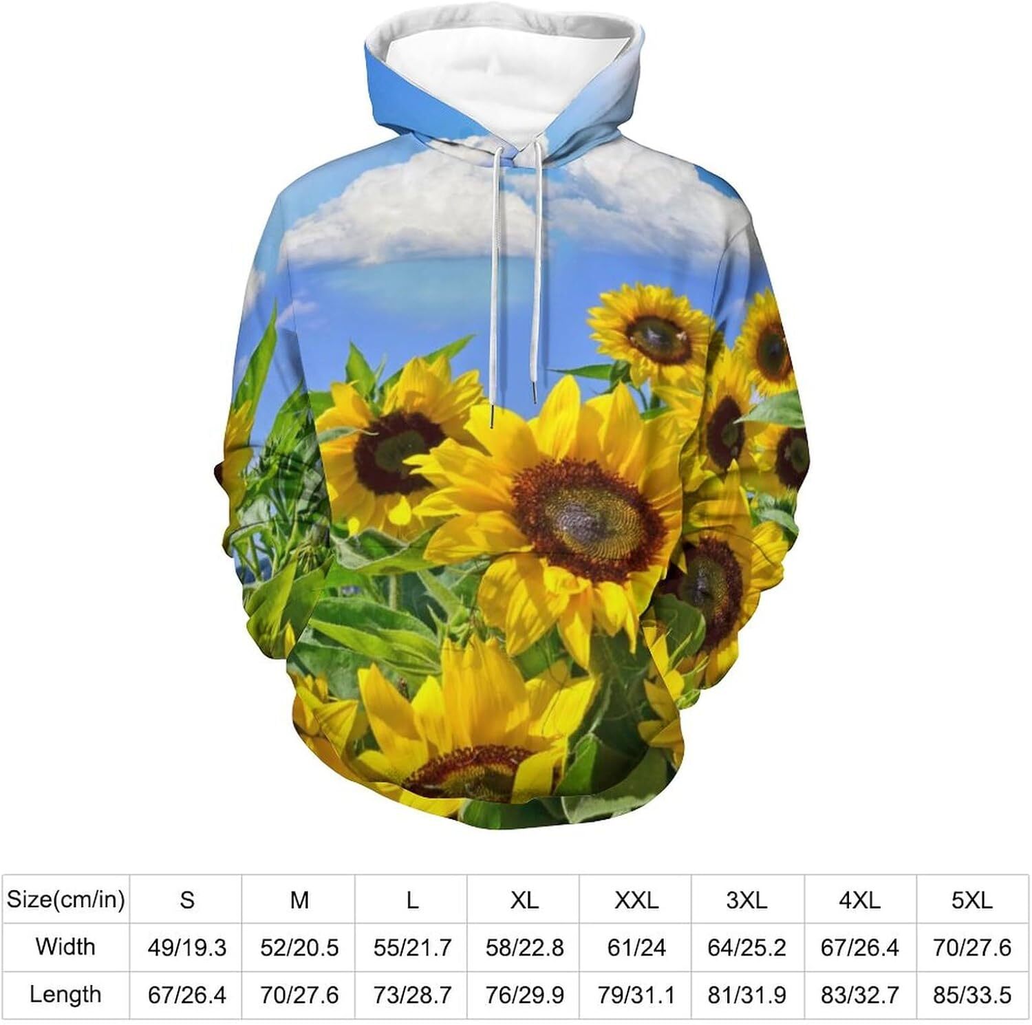Hoodie for Mens Womens Beautiful Sunflowers Hoodies for Men 3D Print Pullover Hooded Drawstring Loose Sweatshirt with Big Pockets Graphic Trendy Sunfl