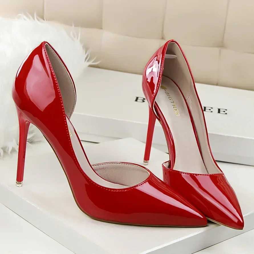 Wen Party 7.5cm 10.5cm High H Patent Leather Pump Womens Fine Line Low H Scarf Cutting Elegant Orange Red Shoes Y250319