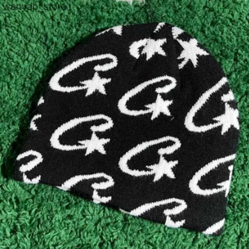 Beanie/Skull Caps 2024 New Jacquard Beanie Caps Y2K Knitted Warm Hip Hop Unisex Elastic Knit Hat Skull Cap For Women Men L240910