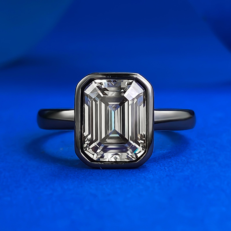 Genuine Authentic S sterg Sier Vintage Jewelry Asscher Cut Grey Black Moissanite Dia Gemstones Party Eternity Elegant Women Wedding Band Ring Gift 97c