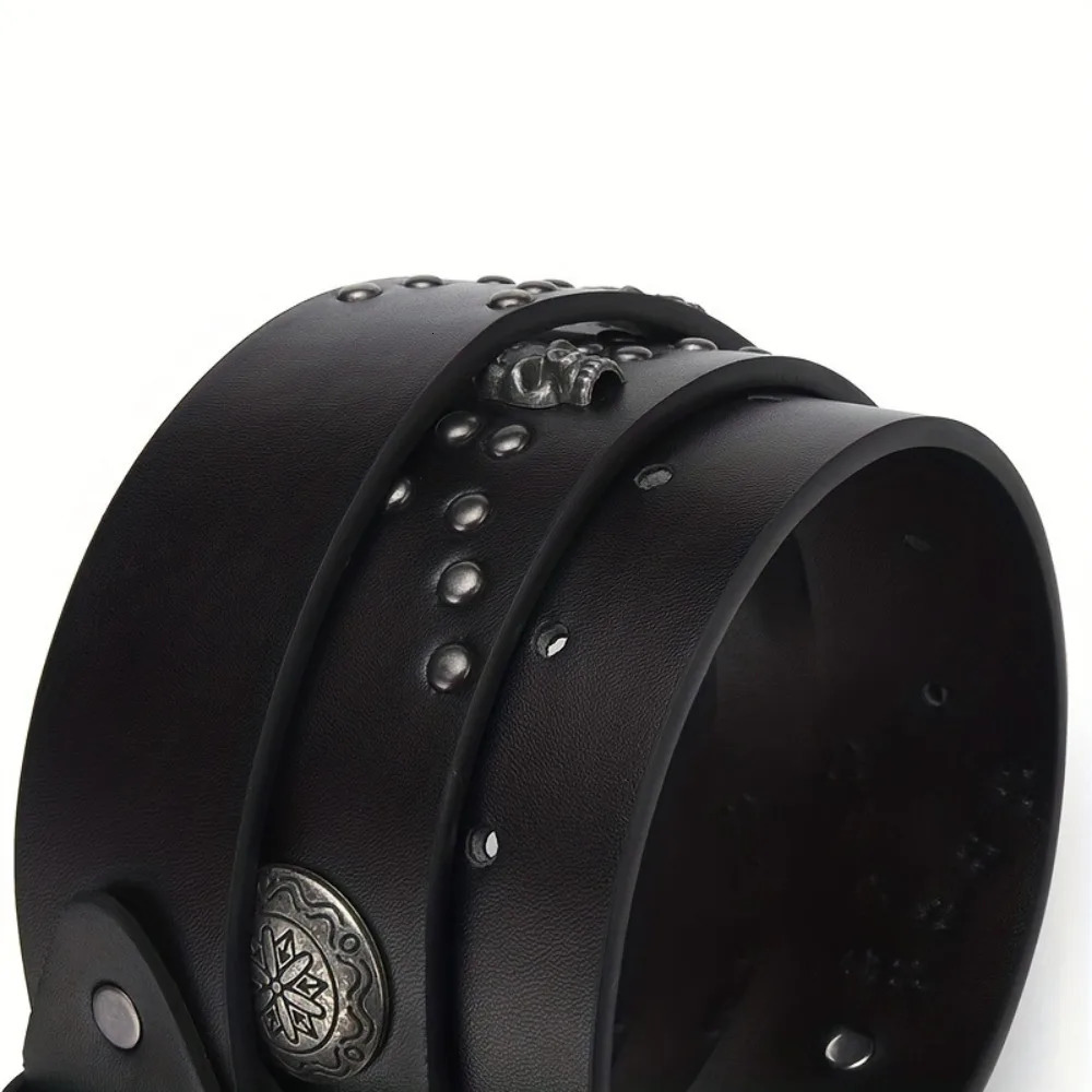 Vintage Skeleton Head Bohemian Style Belt Hip Hop Punk Leather Belt Riveted Pants Bands Y2K Style 241107