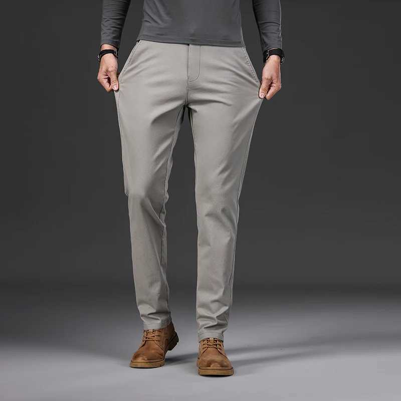 97% Cotton Elastic Casual Pants for Men Autumn Slim Straight Solid Color Business Trousers Classic Black Blue Army Green Khaki LX241107