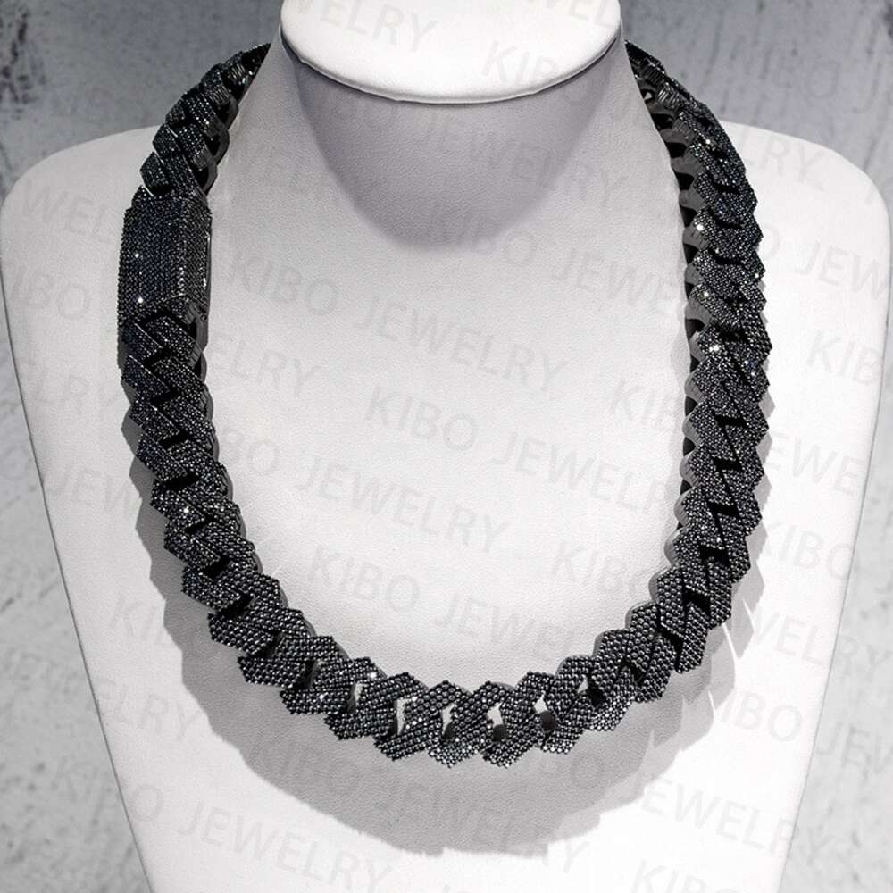 Hip Hop Necklace Black Gold Vvs Moissanite Diamond Iced Out Cuban Link Chain
