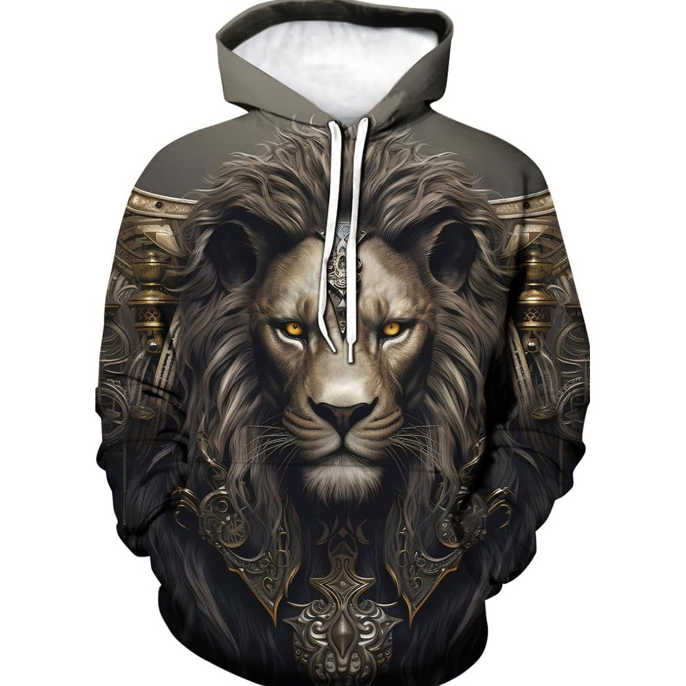 Hoodie for Mens Womens Mens Retro 3D White Lion Graphic Hoodies Wild Lion Hooded Sweatshirts Hoodie Graphic Fashion Trend Lion Pattern