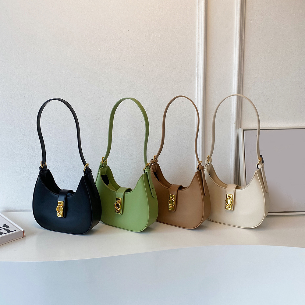 Crescent Shoulder Bag PU Leather Adjustable Strap Solid Handbag for Women with Zipper Closure Crossbody Bag Travel Commuter Bag