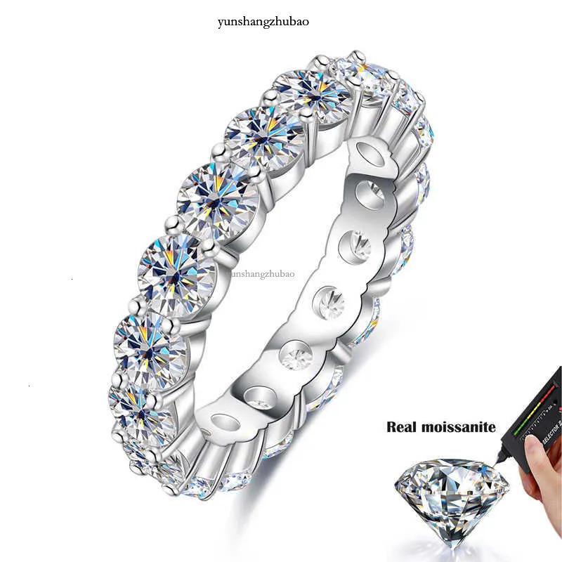Band 22 Ct Full Moissanite Row For Women Sterg Sier D White Gold Dia Rings Eternity Wedding Fine Jewelry