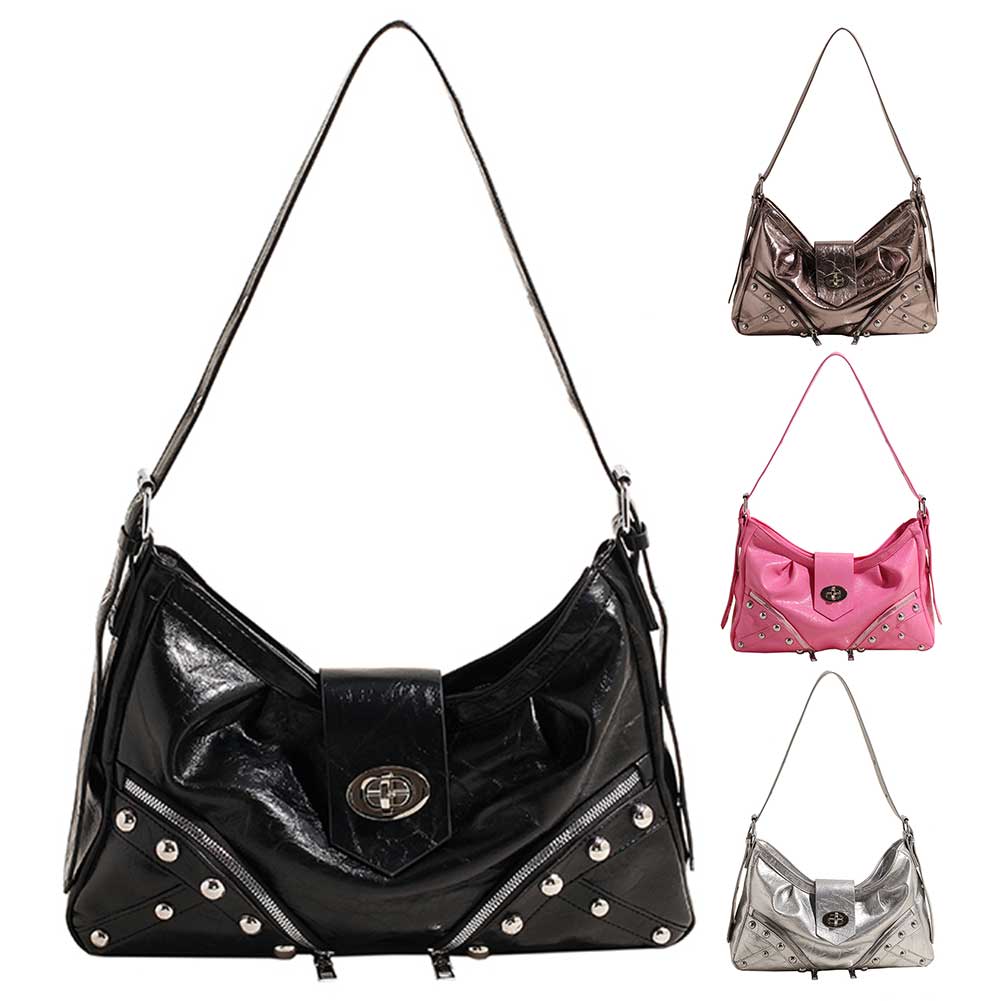 Shoulder Bag for Women Y2K Handbag PU Leather Adjustable Strap Underarm Purse with Zipper Hobo Bag for Travel Shopping Work