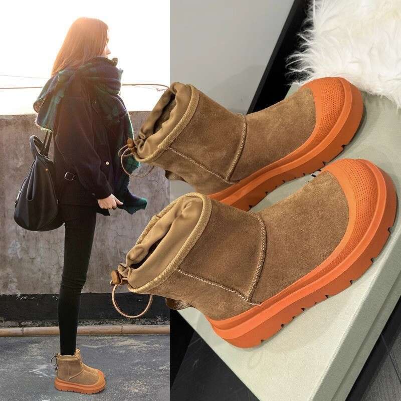 Winter Boots With Fur Flat Heel Round Toe Brand Women's Shoes Boots-Women Australia Plush Fashion Ladies Lolita