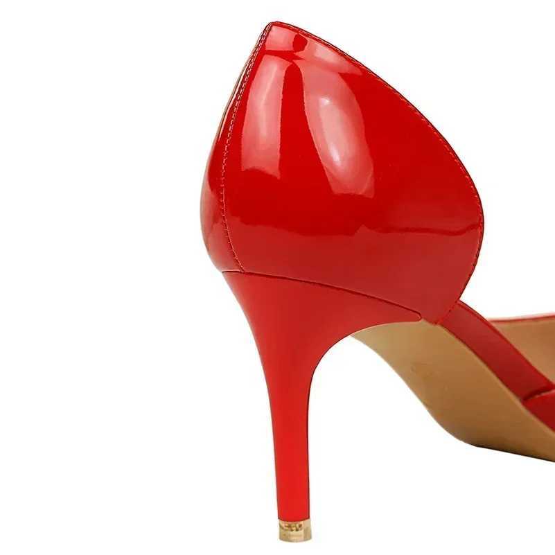 Wen Party 7.5cm 10.5cm High H Patent Leather Pump Womens Fine Line Low H Scarf Cutting Elegant Orange Red Shoes Y250319