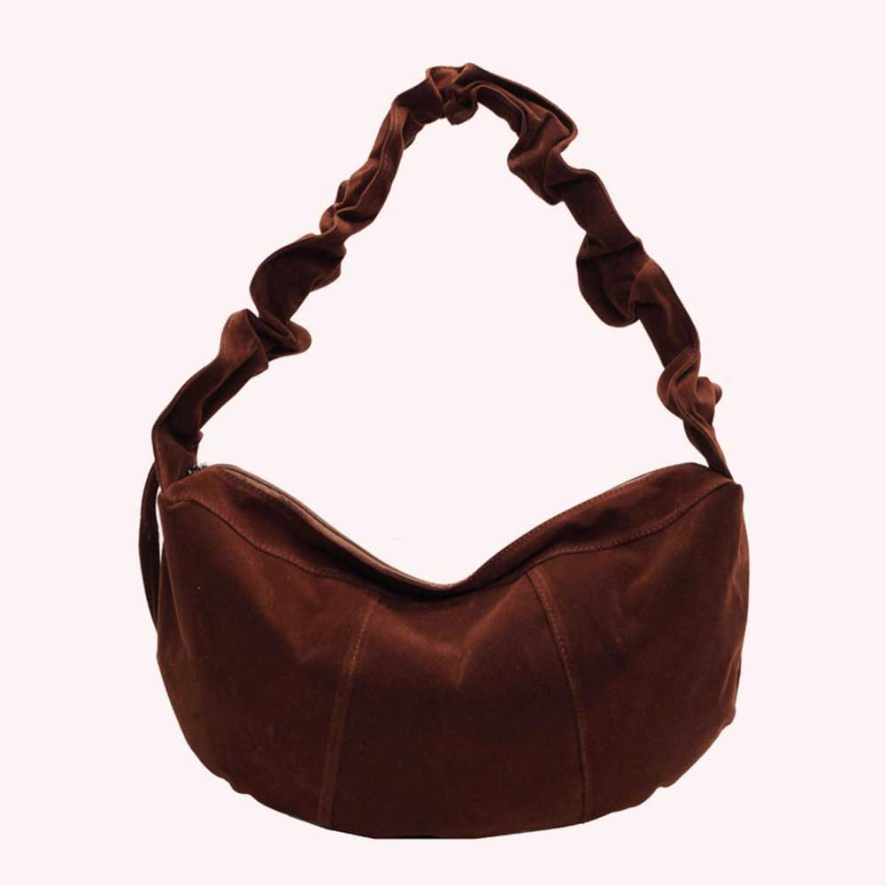 Women Suede Shoulder Bag Ruched Small Hobo Tote Handbag with Adjustable Strap Crossbody Purse Mini Clutch for Work Travel