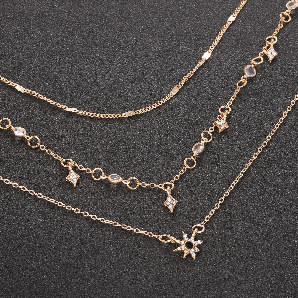 Cross Border European and American Diamond Studded Star Fashion New Crystal Splicing Alloy Fancy Chain Multi-layer Temperament Necklace