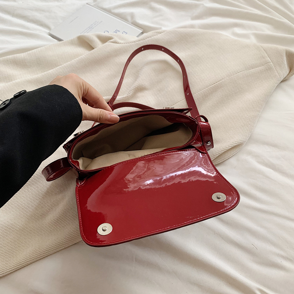 Patent Leather Women Shoulder Bag Bowknot Crossbody Bag Adjustable Strap Square Flap Bag Retro Underarm Bag Travel Bag