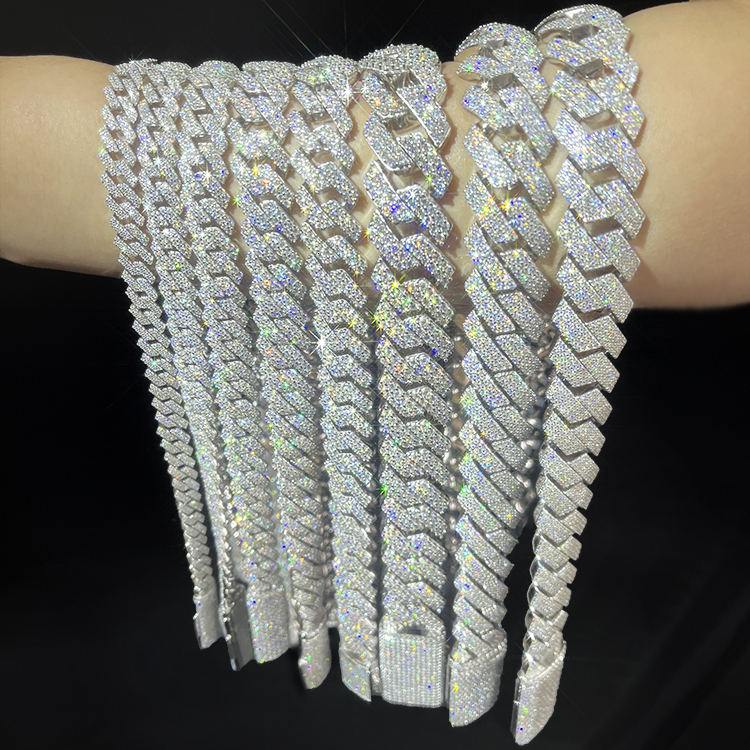 VVS Mossanite 2rows 8mm 10mm 12mm 14mm S Sier Dia Necklace Man Moissanite Hiphop Cuban k Chain