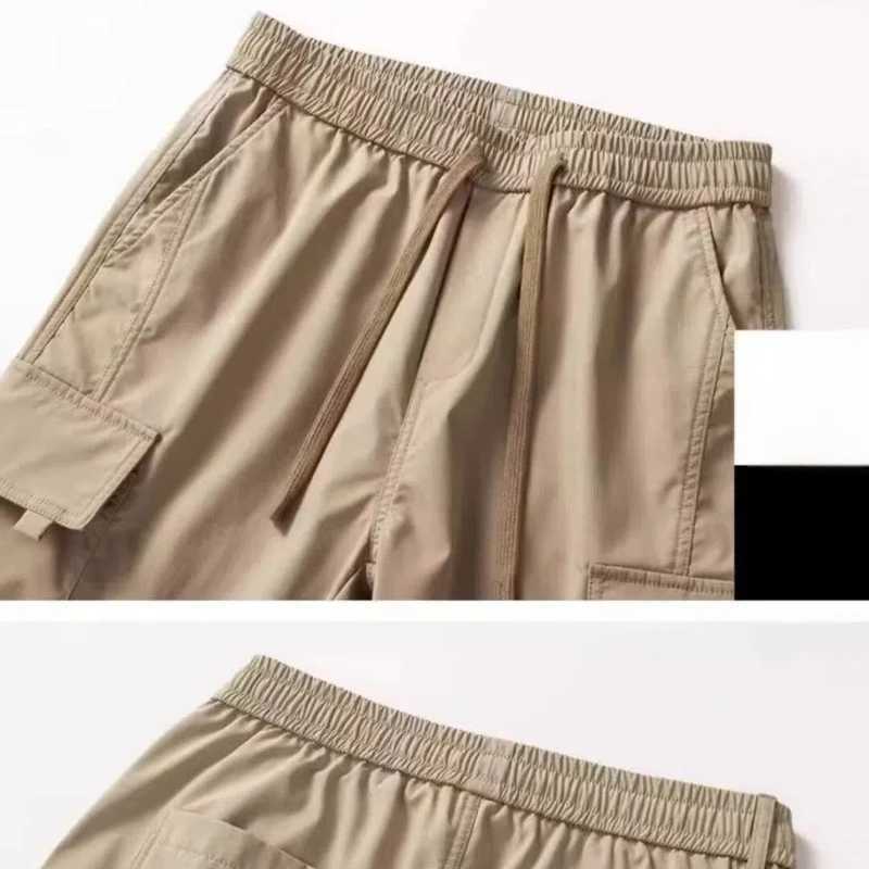 Mens Clothing Solid Color Pockets Elastic High Waisted Casual Retro Spring Autumn Vacation Trousers Cargo Korean Fashion Pants LX241107