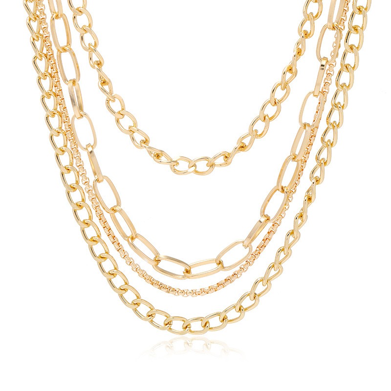 Cross Border New Fashionable Multi-layer Necklace Retro Personality Generous Metal Thick and Thin Chain Necklace Women's Accessories