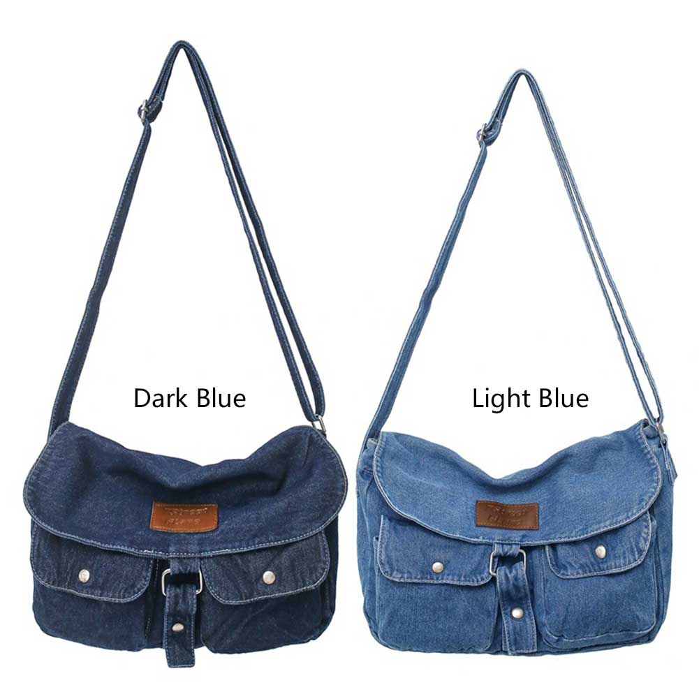 Women Vintage Crossbody Bag Multi Pocket Crossbody Pouch Large Capacity Versatile Adjustable Strap Jean Bag for Travel Work