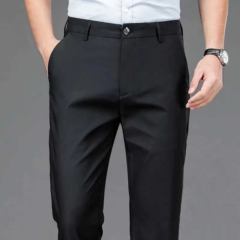 Male Smart Casual Pants Stretchy Sports Mens Fast Dry Trousers Spring Autumn Full Length Straight Office Black Navy Work Pants LX241107