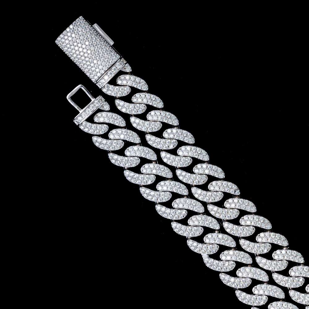 New High Quality Fashion Diamond Vvs Moissanite Baguette 925 Sterling Silver Cuban Link Chain