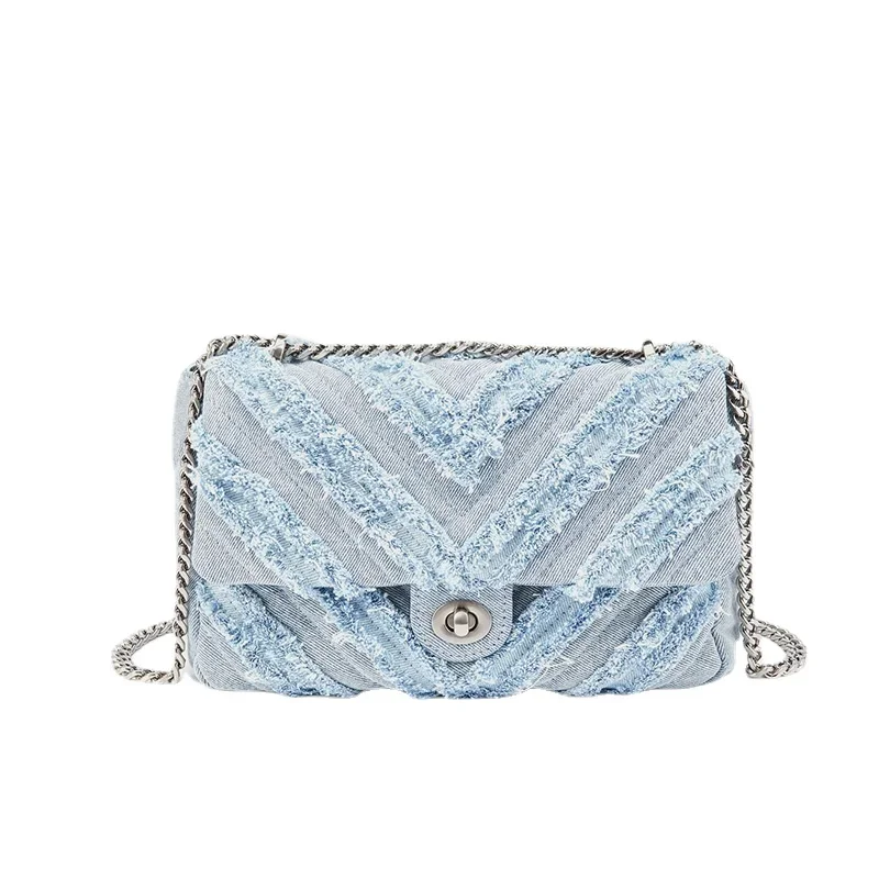 Fashion Chic Denim Shoulder Woman 2023 Trend New Elegant Designer Messenger High Grade Chains Exquisite Female Bag
