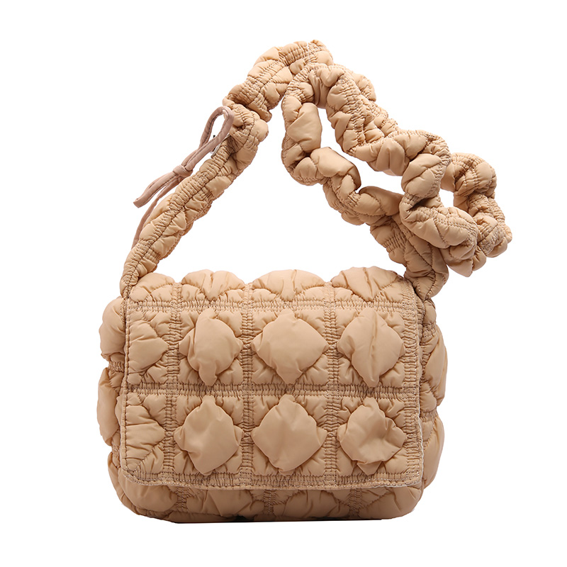 Women Quilted Shoulder Bag Solid Color Puffer Tote Handbag Large Capacity Padded Crossbody Bag Female Leisure Handbag