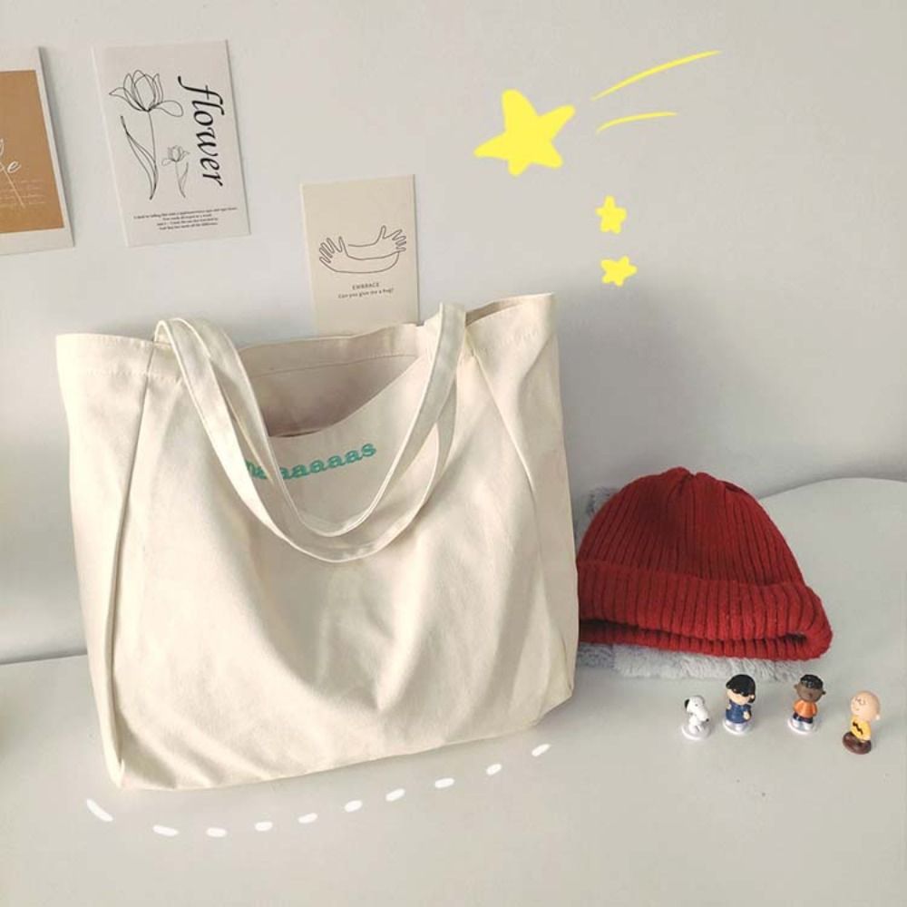 Letter Embroidery Candy Color Canvas Bag Korean Style Large Capacity Vacation Tote Bag Lightweight Eco Office Worker Tote