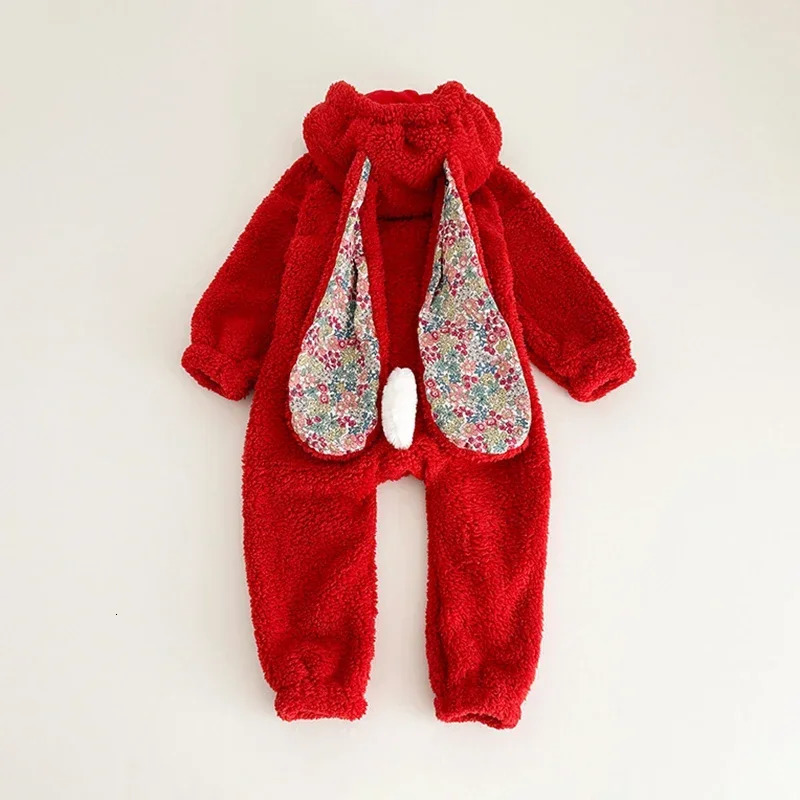 Rompers Autumn Winter Baby Girls Boys Rabbit Romper born One-piece Jumpsuit Hooded Pajamas Boys Plush Homewear Outfits Baby Costume 241107Y250119X0A7
