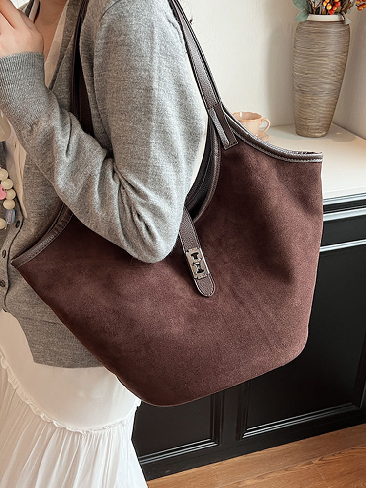 Autumn Winter Vintage Faux Suede Women Bag 2024 Designer New Large Capacity Commuter Handbags Purse Female Casual Shoulder Bags