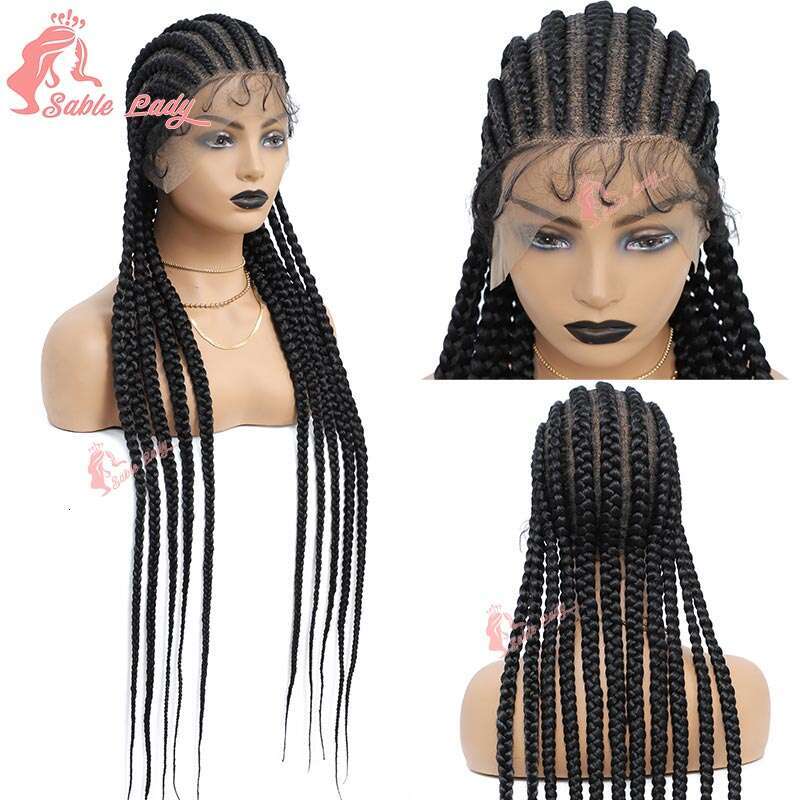 Synthetic Full Cornrow Box Wig 36Inch Lace Front Jumbo Braided For Africa Women 11 Trac Braiding Wigs