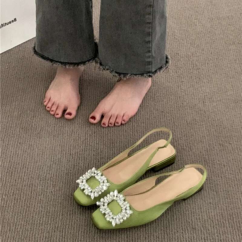New 2025 Classic Elegant Slingback Sandals Women Rhinestone Buckle Back Strap Flat Ballet Design Shoes Brand Mule Office Mujer