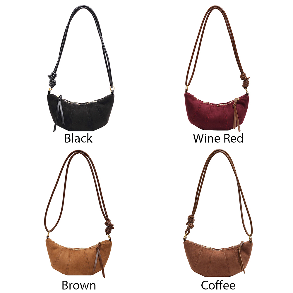 Shoulder Bag for Women Zipper Closure Crescent Bag Leather Vintage Handbag Clutch Purse for Work Travel