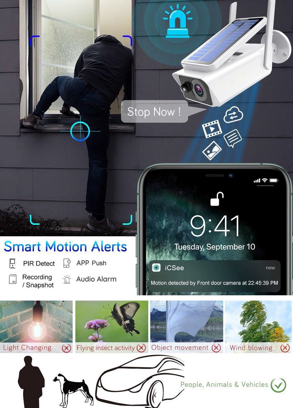 By sea shipping Wireless WIFI with Wall Lights Panel WiFi Outdoor Waterproof Camera Rechargeable Power 1080P Night Vision PIR Cloud Security Cam