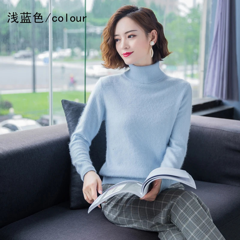 100% mink cashmere sweater for women in autumn and winter knitted with thick warm floral pattern solid color plus size bottom high collar top 241107 - view 5