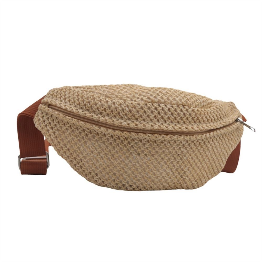 Half Moon Straw Woven Bag Large Capacity Anti-theft Woven Handbag Phone Holder Pocket Phone Bag Adjustable Sports Pouch Hiking