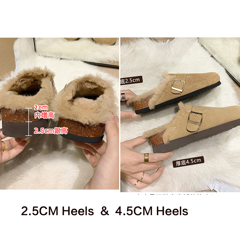 Winter Warm Women Suede Clogs Genuine Leather Mules Cork Footbed Slippers Potato Shoes with Arch Support with Thick Plush
