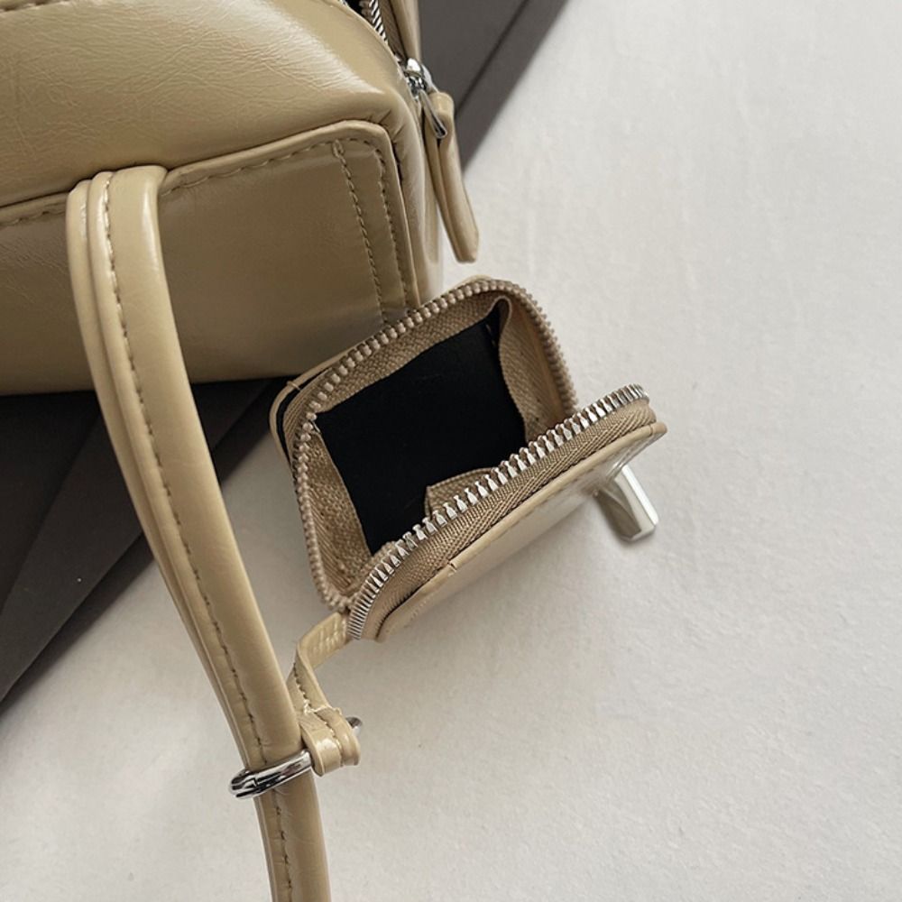 Fashion PU Leather PU Bowling Bag Solid Color Handbag Small Square Bag Korean Style Earphone Bag Shoulder Bag Girls/Female
