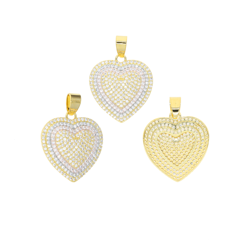 Bling Cz Paved Two Tone Color Heart Pendant Necklace Iced Out Shiny Cubic Zirconia Hip Hop Jewelry for Girls Women Man Boy Gift