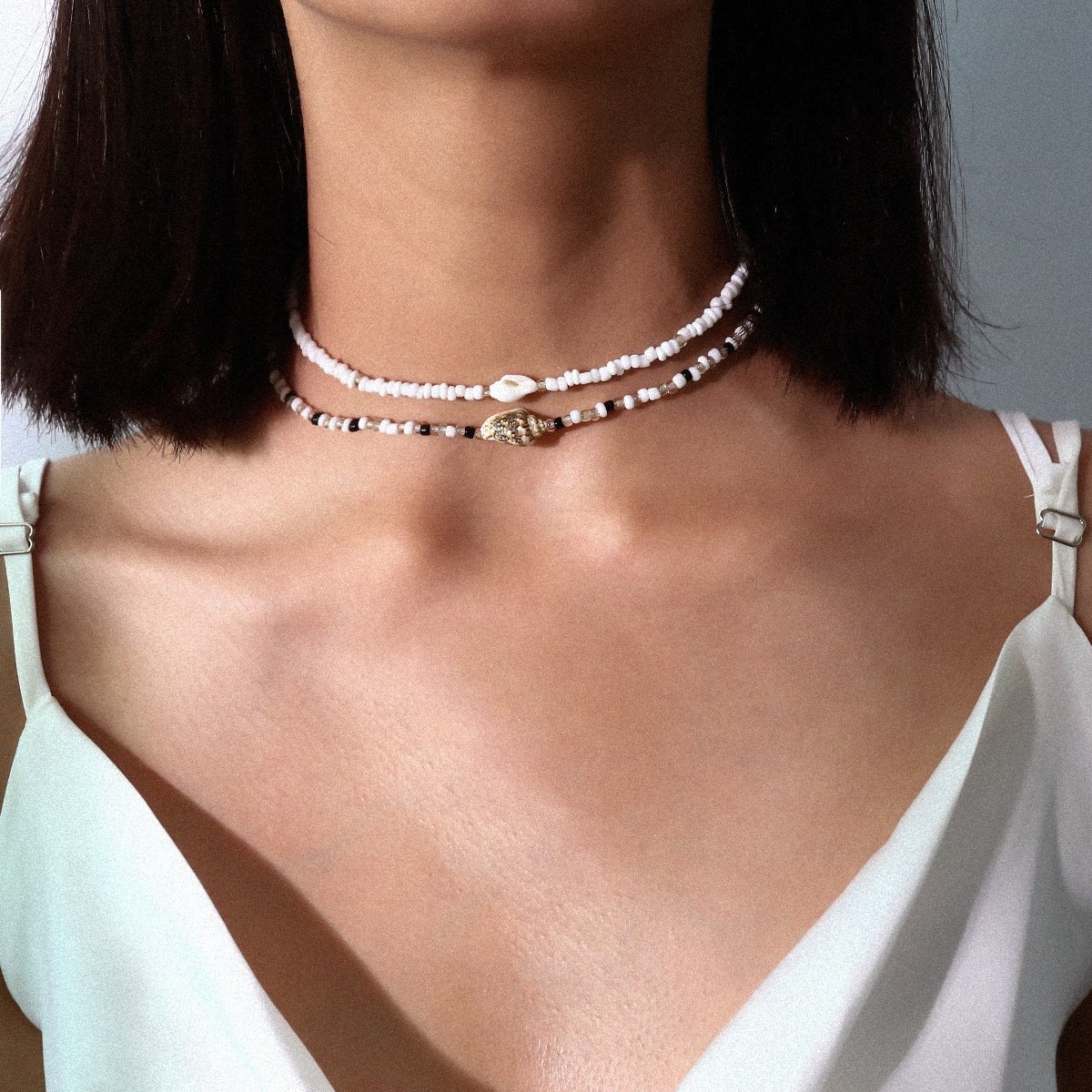 Cross Border Retro Style Neckchain Bead From Europe and America Versatile Layering Beach Conch Beach Shell Collarbone Chain Necklace From Korea