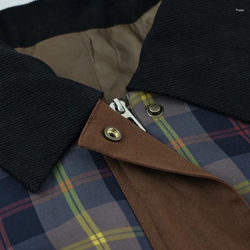 Women's Jackets Plaid Polo Neck Jacket Women Long Sleeved Splicing Corduroy Lapel Zipper Street Trends Autumn Retro Coat American Fashion