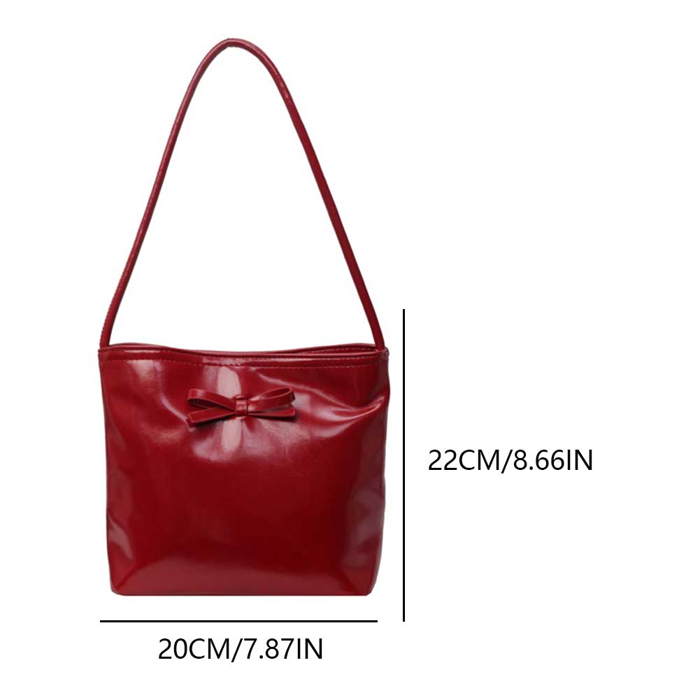 Sweet Bow Shoulder Bag for Women Y2K Bag for Girls Phone Purses PU Leather Trendy Underarm ShopperStylish Commuting Red Clutch