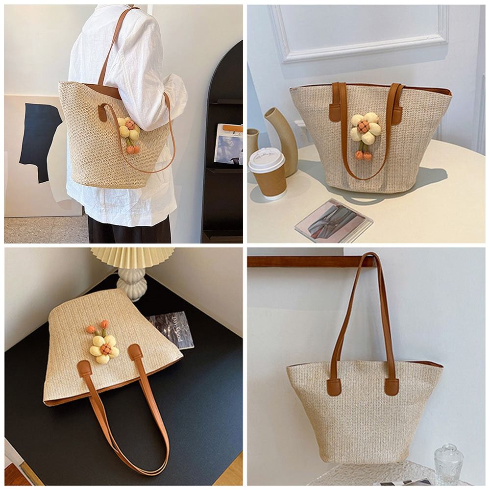 Beach Straw Shoulder Messenger Bag Women Bohemian Summer Woven Bucket Shoulder Handbag Handmade Crossbody Bags For Women