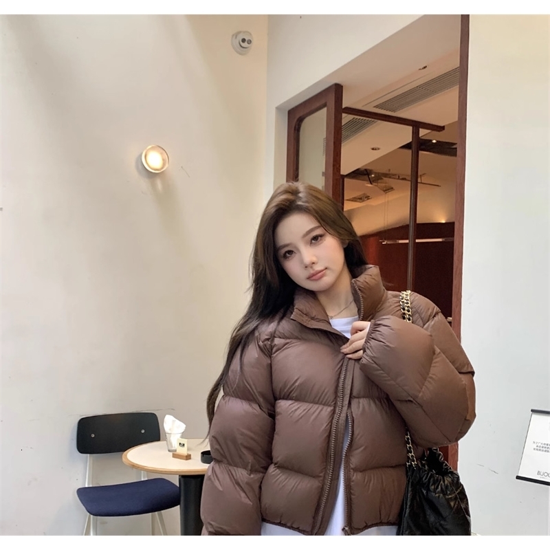 Womens short sleeved jacket thick loose jacket winter jacket brown 241107