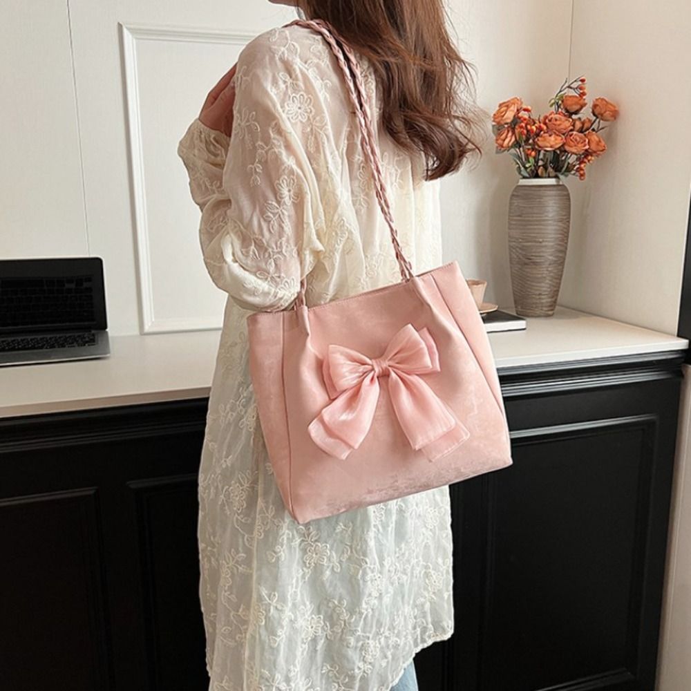 Fashion Ballet Style Bowknot Underarm Bags PU Leather Large Capacity Bow Tote Handbag Y2K Korean Bowknot Armpit Bag Girls