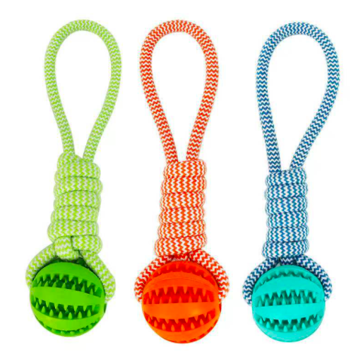 Pet Tooth Cleaning Chewing IQ Treat Ball Food Dispensing Bite Chew Knot Training Tugging Playing Rubber Rope Dog Ball Toys
