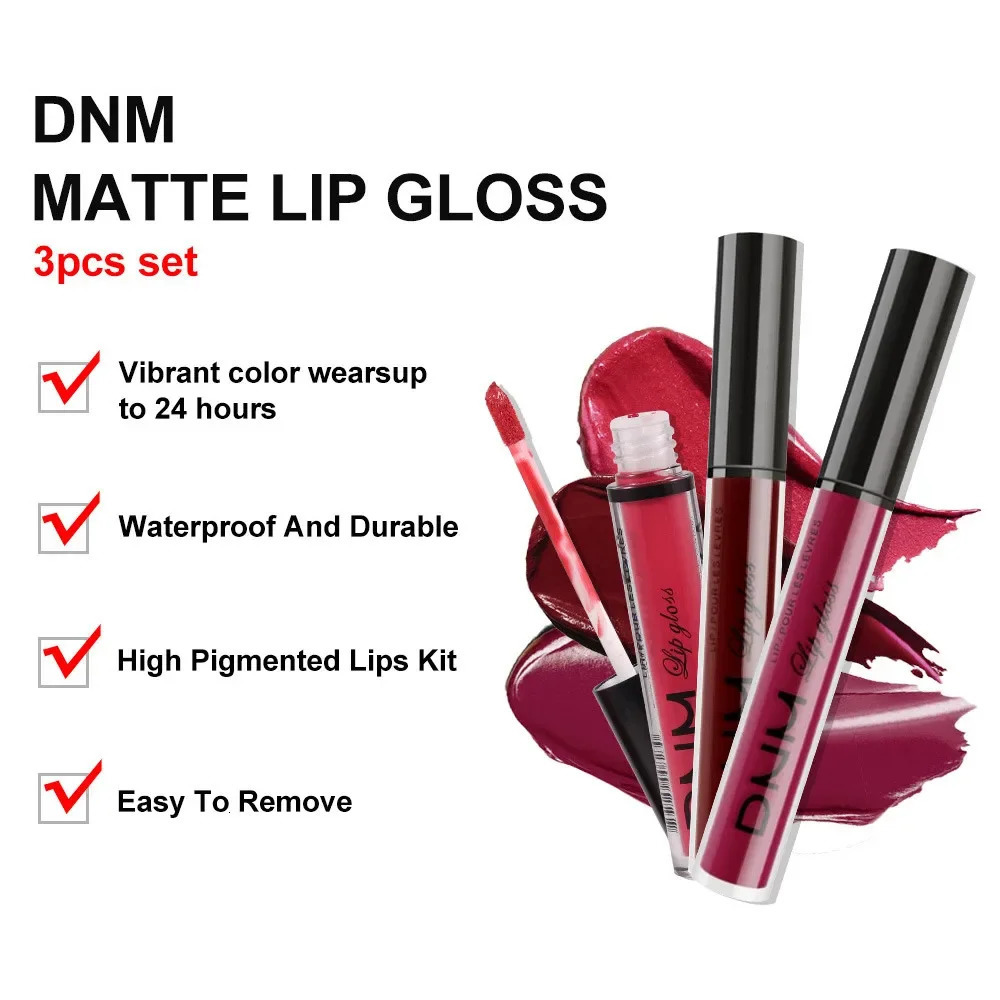 3 Colors/Set Matte Velvet lipstick Glossy Stick Free Cup Waterproof Lasting Liquid lipstick Cosmetics Keep 24 Hour Fashion Makeup 241107
