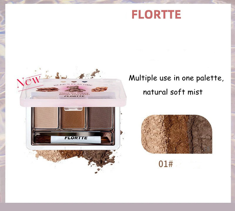 Flortte Beauty Bears e Series 3-color eyelid powder waterproof and stain resistant long-lasting eyelid makeup and cosmetics 241107