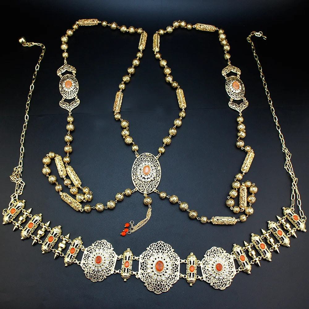 Sunspicems Chic Morocco Bride Wedding Jewelry Set Caftan Waist Chain Belt Long Shoulder Straps Necklace Women Body 240401