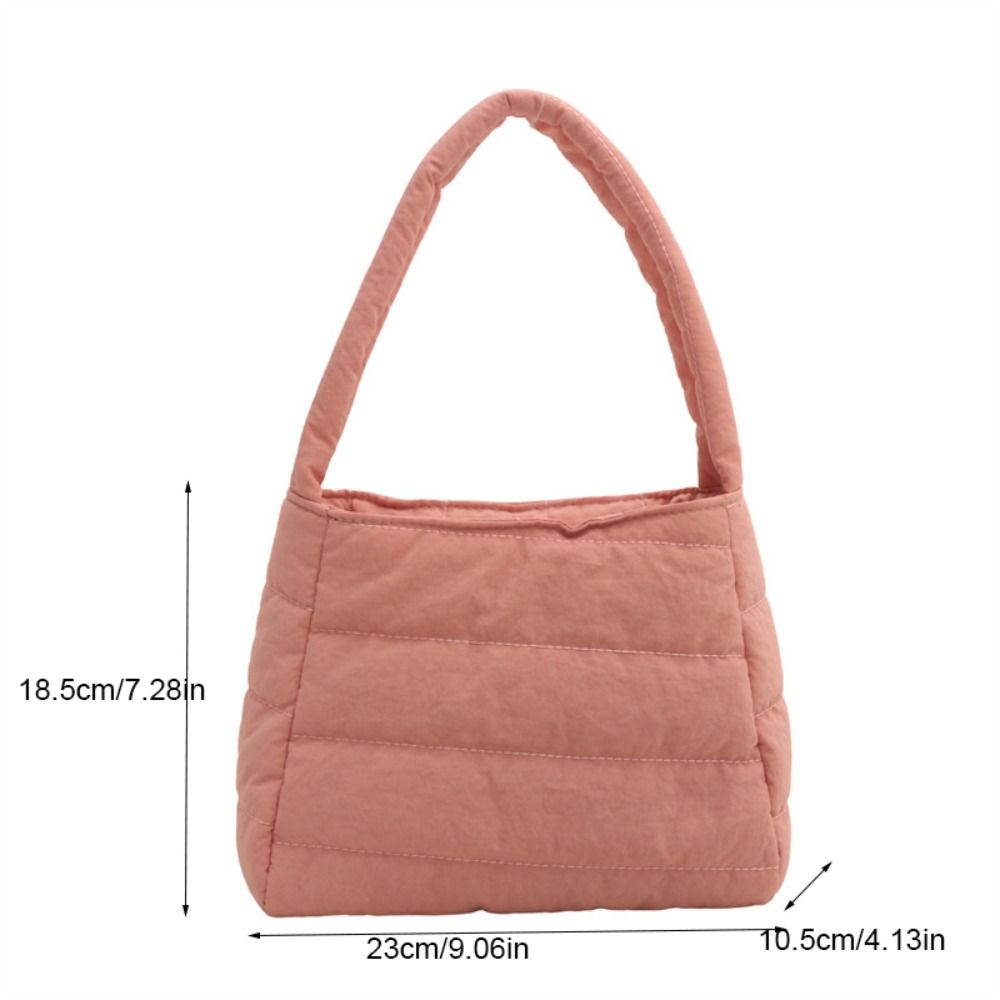 Square Quilted Padding Shoulder Bag Nylon Wide Straps Puffer Underarm Bag Lightweight Canvas Puffy Handbag School